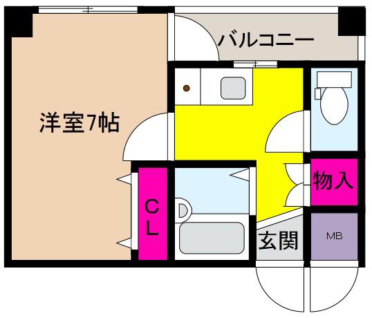 フリックコート(1K/3階)の間取り写真
