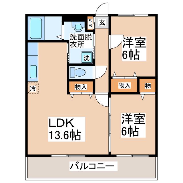 セレブウイング内田(2LDK/1階)の間取り写真