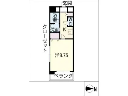 CASTLE HILLS 柳ケ瀬(1K/9階)の間取り写真