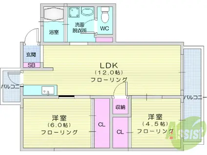 ハイネス長町(2LDK/4階)の間取り写真