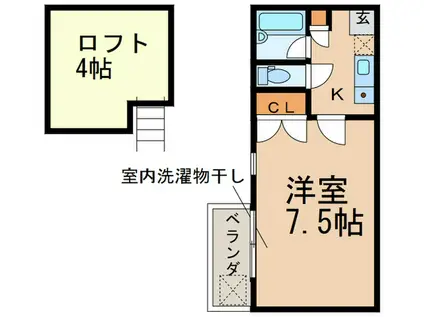 マキシム山荘通(1K/2階)の間取り写真