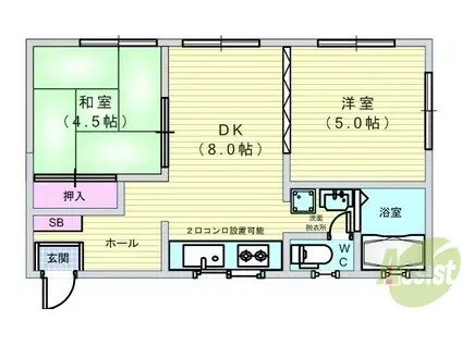 シティーハイム千里園(2DK/2階)の間取り写真