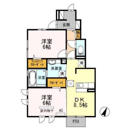 ガーデン郷ヶ丘 A(2DK/1階)の間取り写真