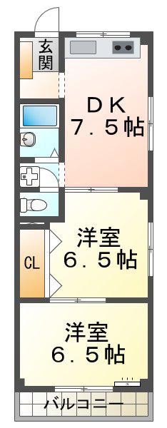 星ヶ丘アパートメント(2DK/3階)の間取り写真