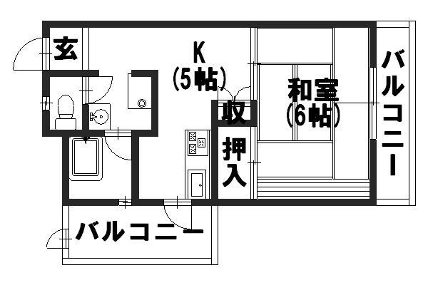 坪内マンション(1DK/3階)の間取り写真