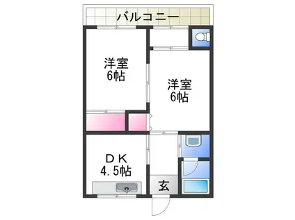 リベルテ・アワ(2DK/1階)の間取り写真