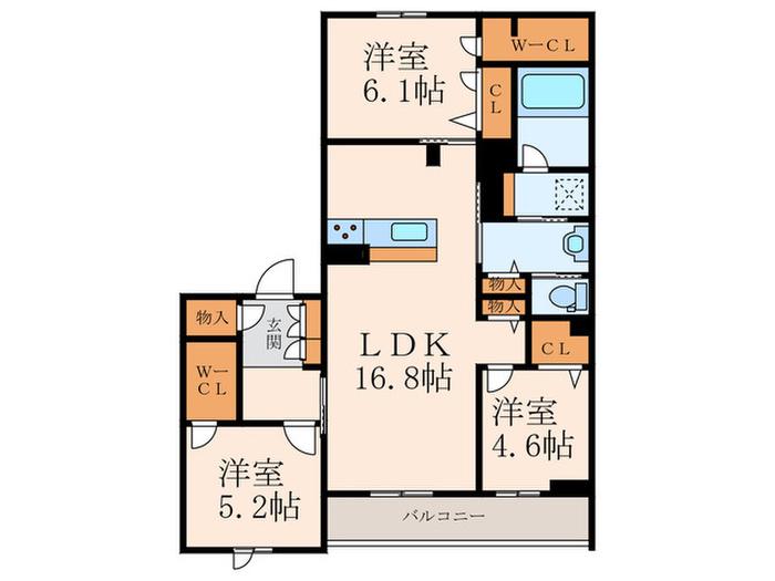 シャーメゾン城野駅前(3LDK/2階)の間取り写真