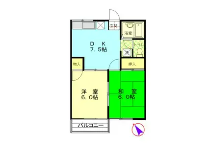 ハイム亀尻I(2DK/2階)の間取り写真