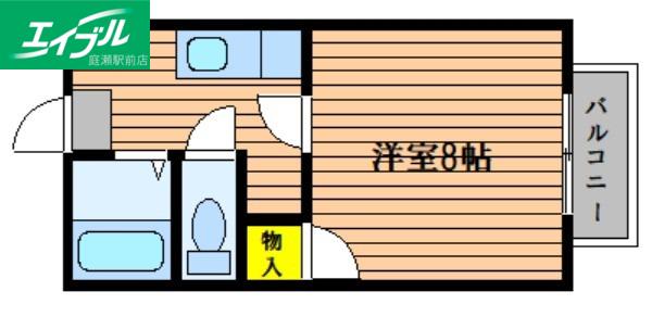 アルカディア総社(1K/2階)の間取り写真