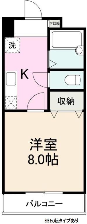 コートルネッサンス福岡(1K/2階)の間取り写真