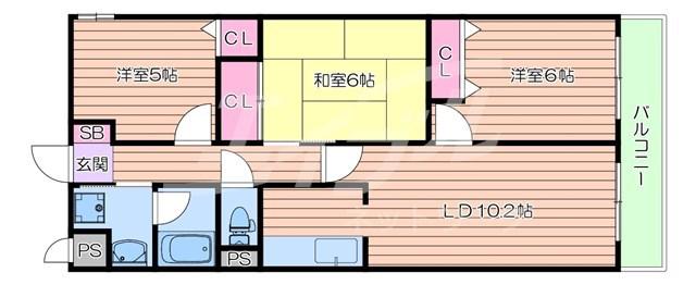 レスカーラ緑地公園(3LDK/2階)の間取り写真