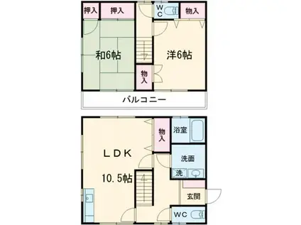 松浦鉄道西九州線 皆瀬駅 徒歩10分 2階建 築29年(2LDK/1階)の間取り写真