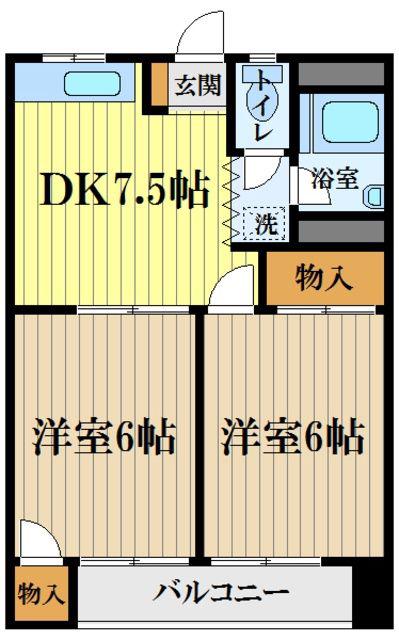 アベニューハイツ石川(2DK/4階)の間取り写真