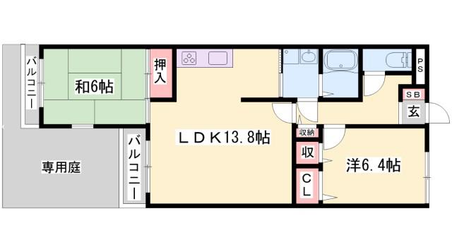 姫路北八代パークホームズ(2LDK/1階)の間取り写真