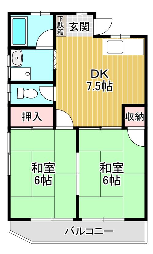谷川荘(2DK/2階)の間取り写真