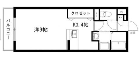 グランストーク宙(1K/2階)の間取り写真