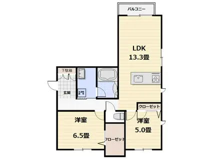 リシェス弥栄(2LDK/1階)の間取り写真