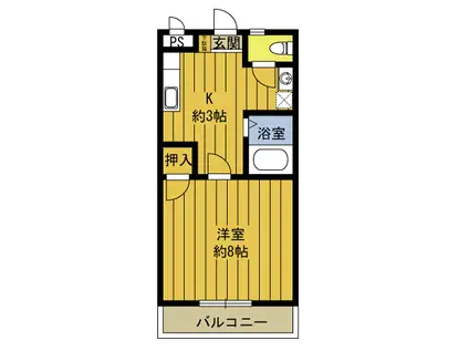 ラムールIII(1K/3階)の間取り写真