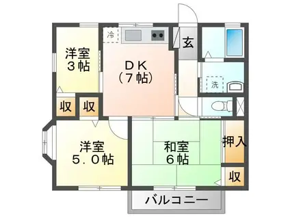 サニーハイツ草木イースト(3DK/2階)の間取り写真