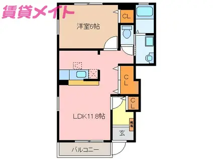 グレイスヒルII(1LDK/1階)の間取り写真