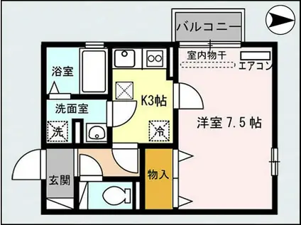 リヤフィールドB棟(1K/1階)の間取り写真