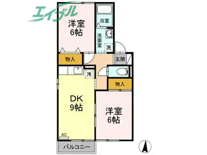 サニーコート A棟(2DK/2階)の間取り写真