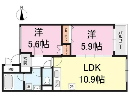 ヴィラ城所(2LDK/1階)の間取り写真