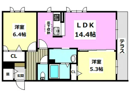 シャーメゾン小野原西(2LDK/1階)の間取り写真