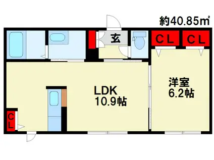 レクシオ明治  B棟(1LDK/2階)の間取り写真