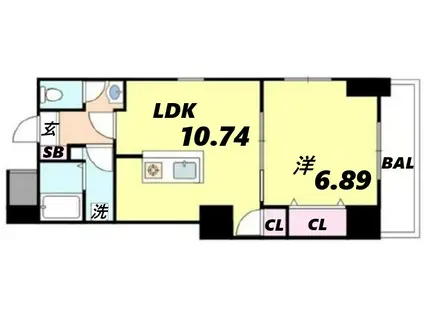 シロハイヌ尼崎(1DK/2階)の間取り写真