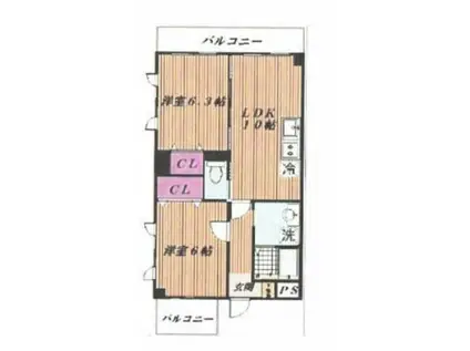 LEO参捨四番館(2LDK/3階)の間取り写真