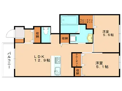 ボヌール(2LDK/1階)の間取り写真
