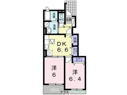 エレガンシア・ブローテII(2DK/1階)の間取り写真