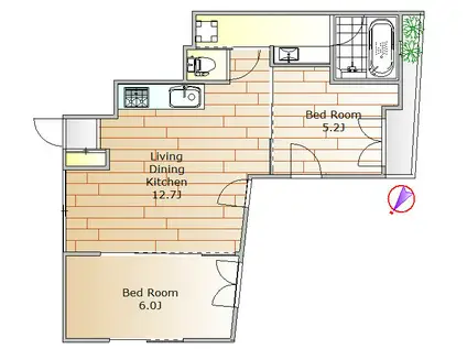 SHIMOUMA CINQ(2LDK/1階)の間取り写真