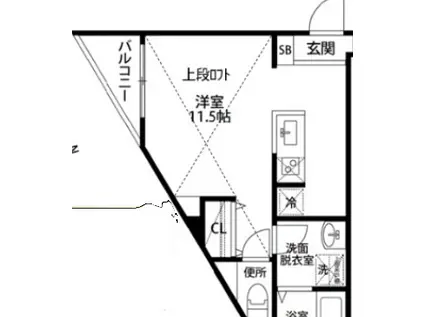 小田急線 成城学園前   無 独立台 床暖房(ワンルーム/2階)の間取り写真