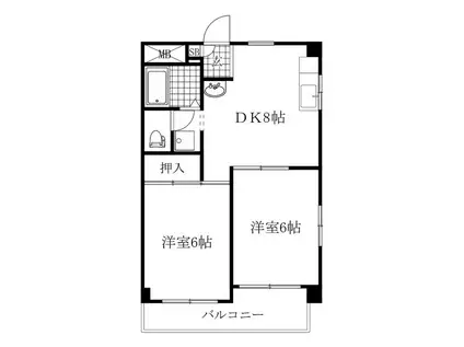クイーンズタウン愛豊(2DK/1階)の間取り写真