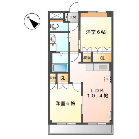 コーポ花の樹(2LDK/2階)の間取り写真