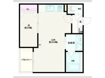 JACK SHUKUCHII(1LDK/3階)の間取り写真