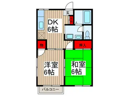 コットンハイム(2DK/1階)の間取り写真