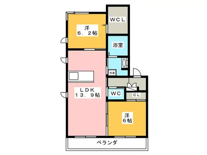 ゴールドワン(2LDK/3階)の間取り写真