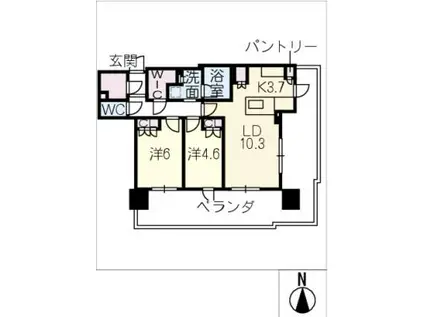 ザ ファインタワー名古屋今池1305(2LDK/13階)の間取り写真