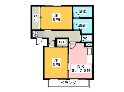 サニーコート上浜A(2DK/1階)の間取り写真