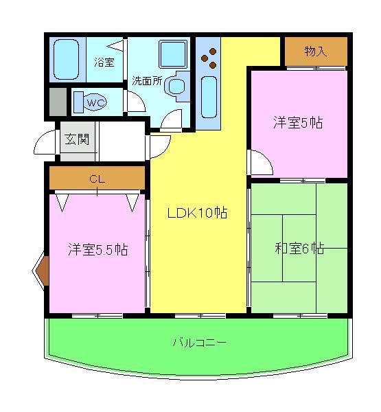 ツイン西尾B(3LDK/3階)の間取り写真