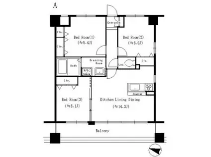 ワイズコート三保(3LDK/3階)の間取り写真