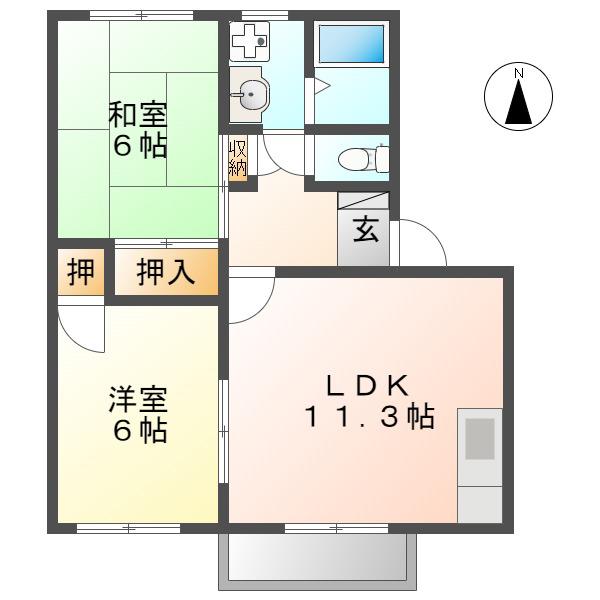 モンシャトー可児 C(2LDK/2階)の間取り写真