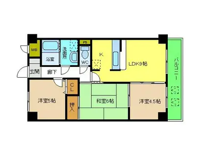 ベルファーレ ヤブウチ(3DK/6階)の間取り写真