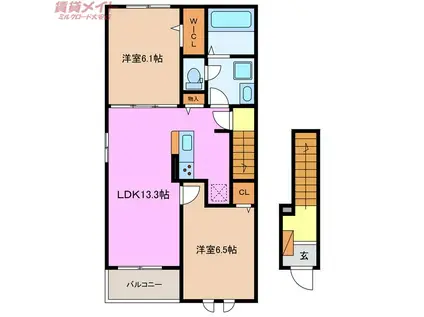 三岐鉄道北勢線 東員駅 徒歩14分 2階建 新築(2LDK/2階)の間取り写真