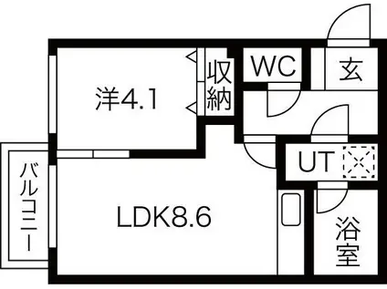 ドリホ麻生2丁目(1LDK/4階)の間取り写真