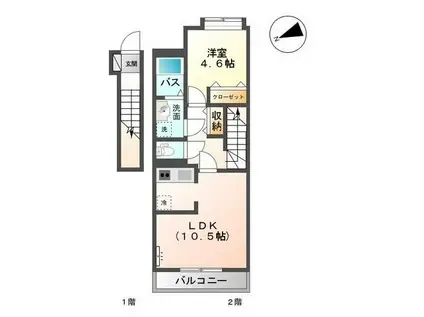 クレシアII(1LDK/2階)の間取り写真