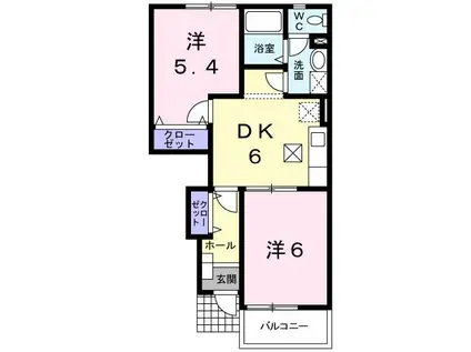 クレストヒルズ(2DK/1階)の間取り写真